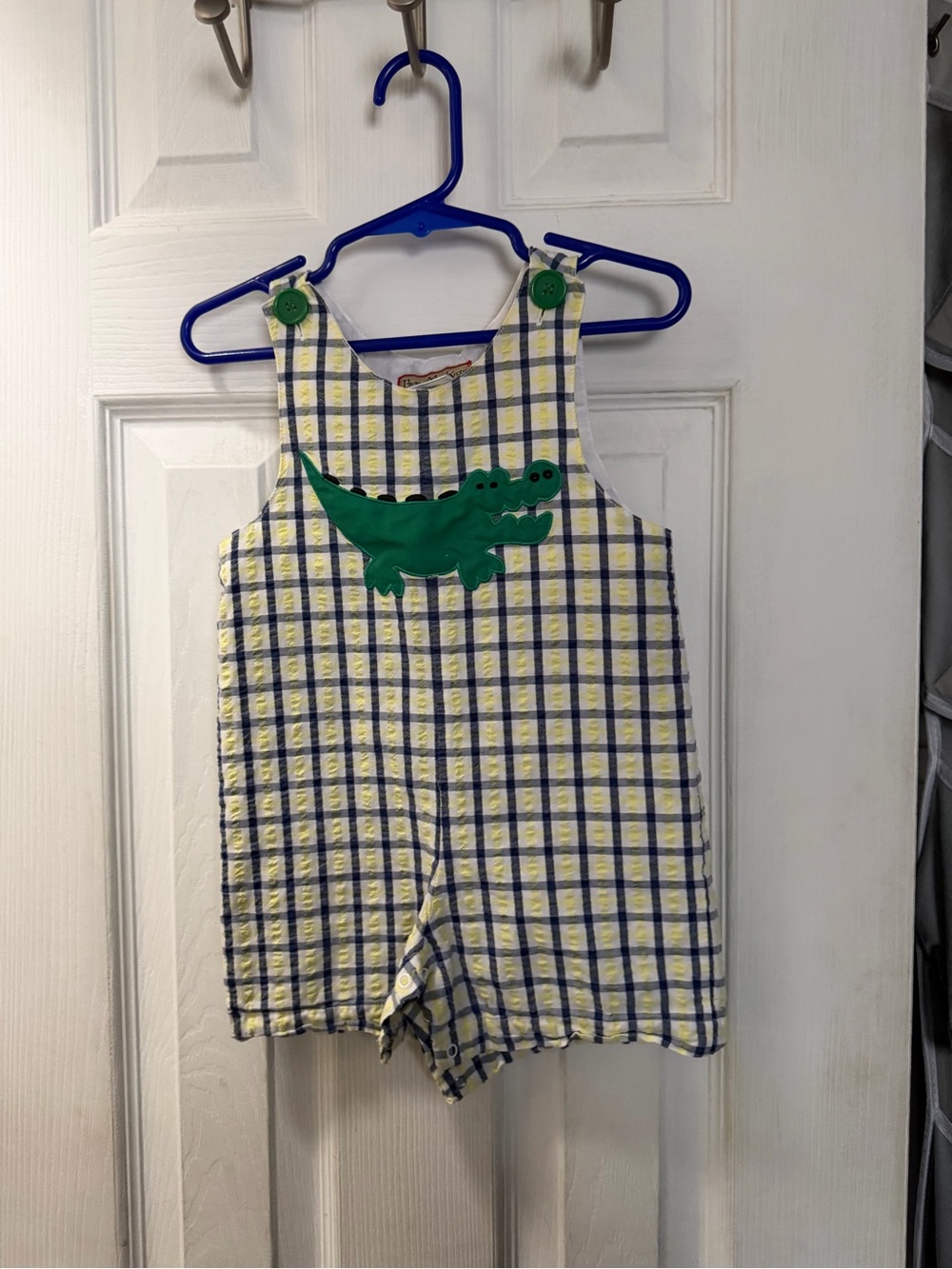 Green Crocodile Plaid Romper - Kids Bottoms